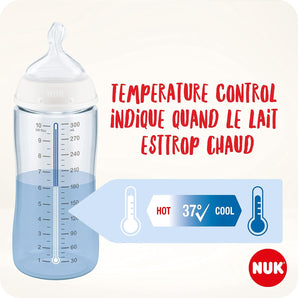 [RESIGILAT] Biberon NUK First Choice+ din sticlă, 240 ml, 0-6 luni – tetină fiziologică, indicator de temperatură, anti-colici