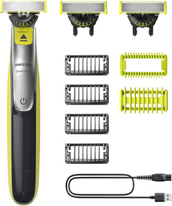 PHILIPS OneBlade 360 Face & Body - Aparat de ras electric, Trimmer & Bodygroomer, 3 lame 360, 4 piepteni de tuns (1/2/3/5 mm), 2 accesorii pentru corp, Ras umed si uscat pentru fata si corp (QP2834/31)