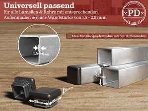 [RESIGILAT] Dopuri lamelare PD 25 x 25 mm, Capace pentru tevi patrate, Plastic PE