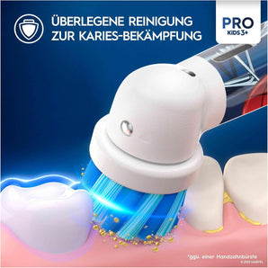 Periuță de dinți electrică Oral-B Pro Kids Spiderman, pentru copii de la 3 ani, cu mod Sensitiv+ pentru îngrijire dentară, peri extra moi. Include 1 cap de periuță, 1 etui de călătorie, 4 stickere. Culoare: Albastru/Roșu.