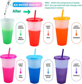 [RESIGILAT] Pahare plastic cu pai si capac, 710 ml, 6 bucati