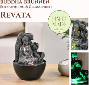 [RESIGILAT] Fântână de interior Zen Light cu Buddha și lumină LED, din rășină, cu pompă silențioasă