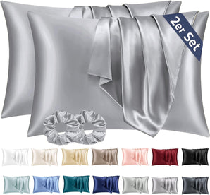[RESIGILAT] Vielit 2 fata de perna satin 40x60 Gri cu elastice par
