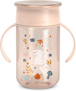 [RESIGILAT] Cană de antrenament 360° Suavinex Wonderland, 340 ml, roz, cu capac și mânere detașabile