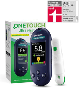 Glucometru OneTouch Ultra Plus Reflect® (mmol/L) I 1 aparat, 10 teste, 10 lanțete, 1 pen și 1 husă.