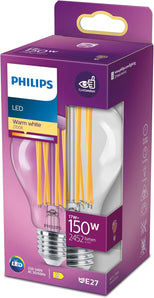 Philips LED Classic E27 Filament Lampe (150 W), LED Lampe mit warmweißem Licht, energiesparende LED Beleuchtung mit langer Nutzlebensdauer, Klar