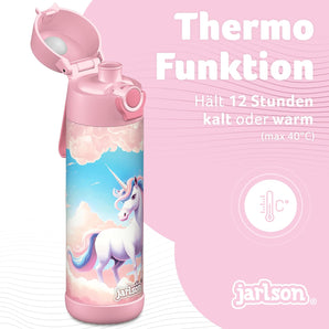 [RESIGILAT] Sticlă copii Jarlson MALI 500 ml inox, unicorn roz, pereți dubli