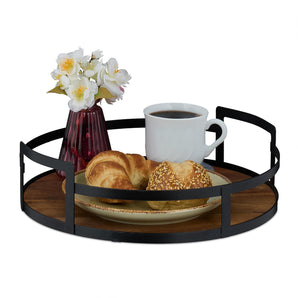 [RESIGILAT] Tava rotunda Relaxdays, lemn si fier, decorativa maro/negru
