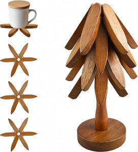 [RESIGILAT] Suporturi pahare lemn, brad, set suporturi masa, pliabil, nuc
