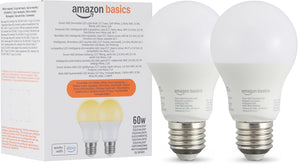 Amazon Basics Intelligente A60 LED-Leuchtmittel, dimmbar, E27-Sockel, sanftes Weiß, 2,4 GHz WLAN, 8.5 W, funktioniert nur mit Alexa, 2 Stück