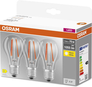 [RESIGILAT] OSRAM LED Base Classic A75, E27, Alb Cald 2700K, 1055 Lumeni, 3 bucati