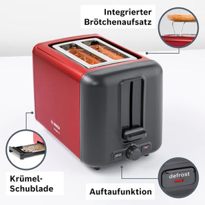 [RESIGILAT] Toaster Bosch DesignLine compact 970W rosu cu deconectare automata