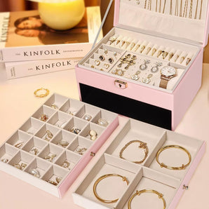 [RESIGILAT] Cutie bijuterii, 3 niveluri, organizator calatorie, cu inchidere