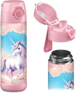 [RESIGILAT] Sticlă copii Jarlson MALI 500 ml inox, unicorn roz, pereți dubli