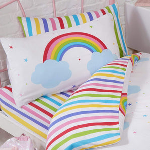 [RESIGILAT] Set lenjerie pat junior Rainbow Sky, dungi colorate, 70x140 cm, bumbac și poliester