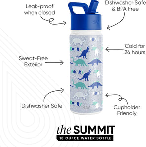 Simple Modern Trinkflasche Kinder mit Strohhalm | Sport Isolierte Edelstahl-Kindertrinkflasche für Kleinkinder Jungen und Mädchen | Summit | 530ml | Dinosaur Roar