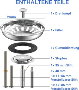 [RESIGILAT] Filtru scurgere inox 79mm pentru chiuveta bucatarie