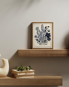 [RESIGILAT] Tablou vintage pe pânză 20x25 cm, decor floral Campanula, înrămat