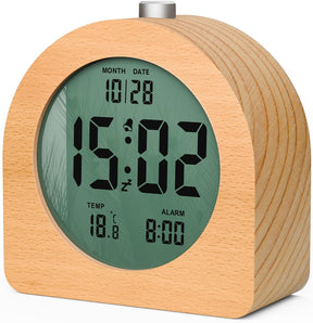 [RESIGILAT] Ceas deșteptător digital HOMVILLA din lemn, cu funcție snooze, 3 baterii incluse, design elegant, 9,6 x 10 x 4,8 cm