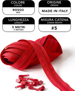 [RESIGILAT] Fermoar #5, 5 metri, 15 cursoare metalice, rosu