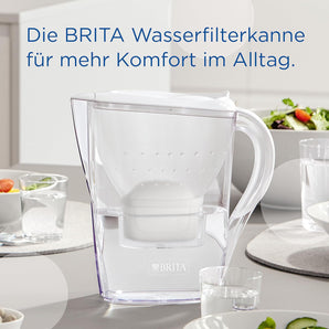Carafă cu filtru de apă BRITA Marella alb (2.4l) incl. 1x cartuș MAXTRA PRO All-in-1 - filtrul reduce calcarul, clorul, plumbul, cuprul și substanțele care perturbă gustul în apă/carafă se potrivește în ușa frigiderului