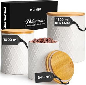 [RESIGILAT] MIAMIO - Set 3 borcane ceramice cu capac lemn alb.