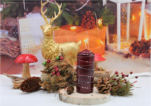 [RESIGILAT] Lumanare stalp, decorativa, argintie, bordeaux, 16x7 cm