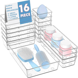 [RESIGILAT] Organizator Sertare Radikor 16 bucăți, Plastic Transparent, Pentru Birou și Baie