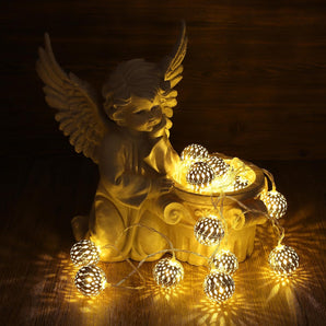 [RESIGILAT] Ghirlanda luminoasa marocana, 20 LED-uri, sfere argintii, decor boho