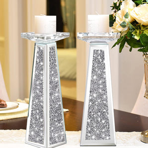 [RESIGILAT] Suporturi lumanari sticla argintii 30,5 cm decor sufragerie