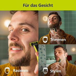 PHILIPS OneBlade 360 Face & Body - Aparat de ras electric, Trimmer & Bodygroomer, 3 lame 360, 4 piepteni de tuns (1/2/3/5 mm), 2 accesorii pentru corp, Ras umed si uscat pentru fata si corp (QP2834/31)