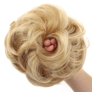 JJstar Extensie de păr cu elastic, coc mare, creț, cu păr inclus, coafură pentru prins părul, extensie tip coc dezordonat pentru femei, fete, coadă de cal (Blond Miere Deschis)