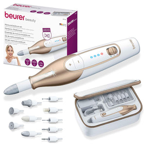 [RESIGILAT] Set manichiura Beurer MP 64, 10 accesorii LED, alb-auriu