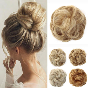 JJstar Extensie de păr cu elastic, coc mare, creț, cu păr inclus, coafură pentru prins părul, extensie tip coc dezordonat pentru femei, fete, coadă de cal (Blond Miere Deschis)