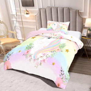 [RESIGILAT] Set husa pilota unicorn, floare roz, 2 piese, pat o persoana