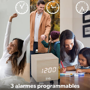 [RESIGILAT] Ceas desteptator digital T'NB, multifunctional, lemn, LED