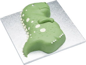 [RESIGILAT] Cutie tort dinozaur aluminiu 31,7x22,4x5 cm argintie