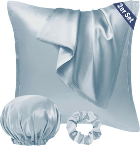 [RESIGILAT] Fata de perna satin 40x40, set 2, albastru smalt.
