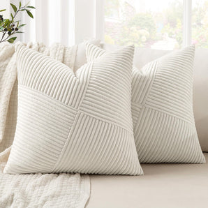 [RESIGILAT] Fata de perna MIULEE 50x50 crema set 2 huse dungi mozaic