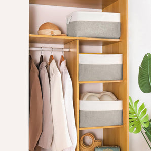 [RESIGILAT] Cos depozitare textil, manere, gri alb, mic