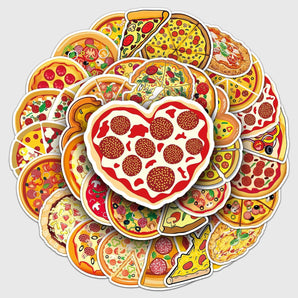 [RESIGILAT] Pachet 50 autocolante pizza, vinil impermeabil, pentru laptop, telefon
