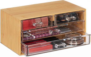 [RESIGILAT] Organizer machiaj bambus 4 sertare 11x23.5x15 cm