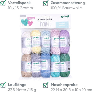 [RESIGILAT] Set Grundle Wolle Cotton Quick Mini pastel 10 x 15 g 100% bumbac