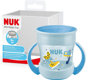 [RESIGILAT] NUK Mini Magic Cup 360° Etanșă, 160 ml, Albastră, cu Mânere Ergonomice și Capac de Protecție