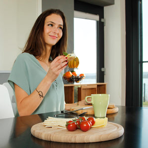 [RESIGILAT] Relaxdays Set 3 Farfurii Mic Dejun, Lemn Bambus, O 30 cm