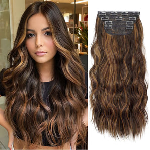 [RESIGILAT] Set 4 Extensii Clip-On, Păr Sintetic Ondulat Blond Închis, 51 cm, 180g