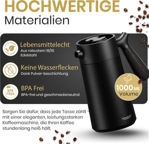[RESIGILAT] Presa de cafea HEEMBURG 1L din inox cu filtru suplimentar