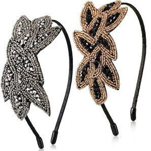 [RESIGILAT] Set 2 bentițe flapper vintage epoca anilor 20, argintiu-negru și auriu, accesorii pentru păr