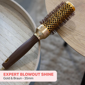 Perie rotunda antistatica ceramica Olivia Garden Expert Blowout Shine – Auriu & Maro - 35, pentru coafuri stralucitoare si fara electrizare.