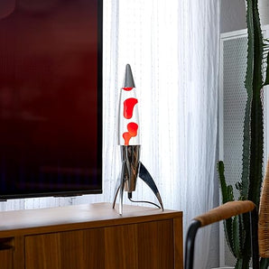[RESIGILAT] Lampa lava Fisura, baza alba, lichid rosu, 20x45 cm.